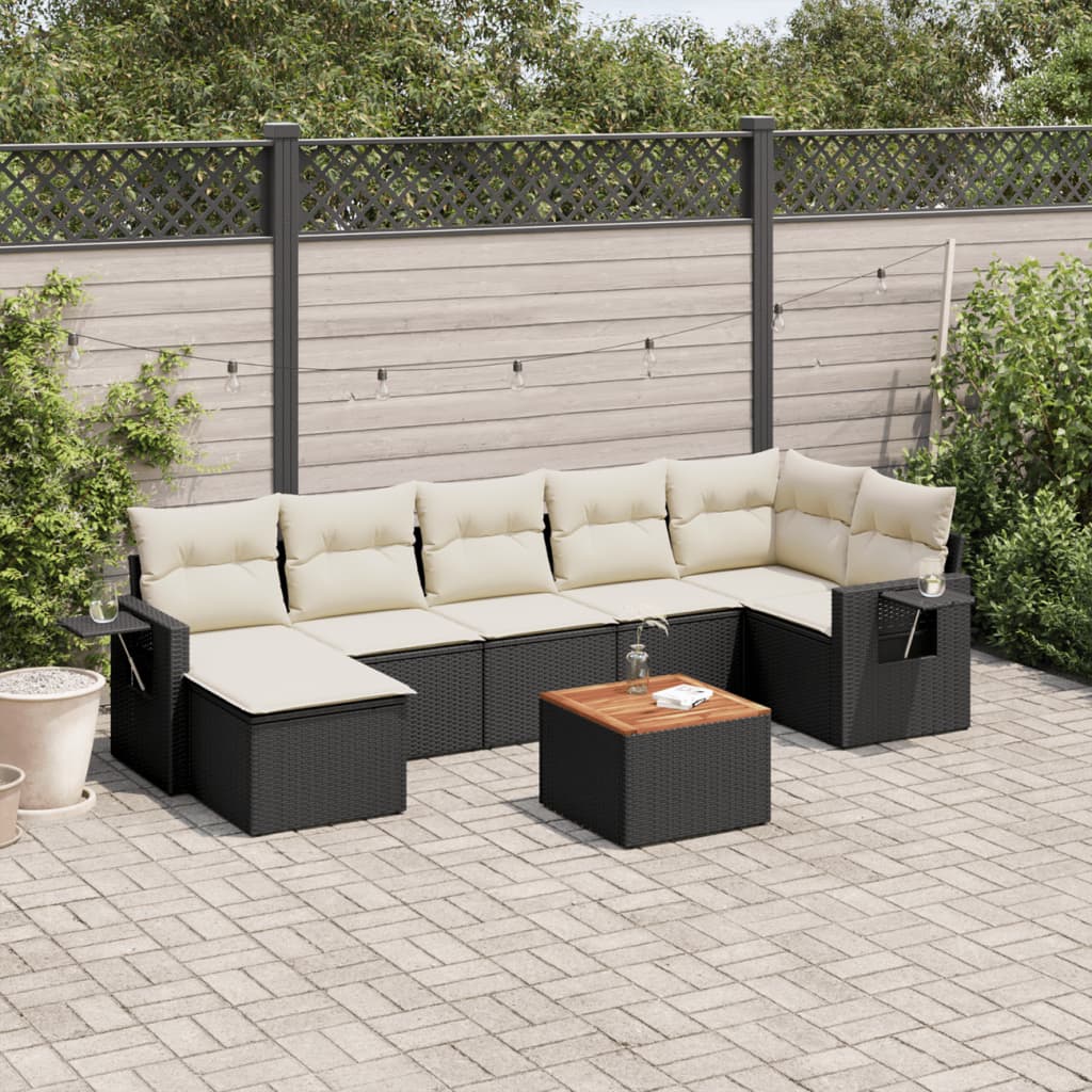 8 Pcs conjunto sofás de jardim com almofadões vime PE preto