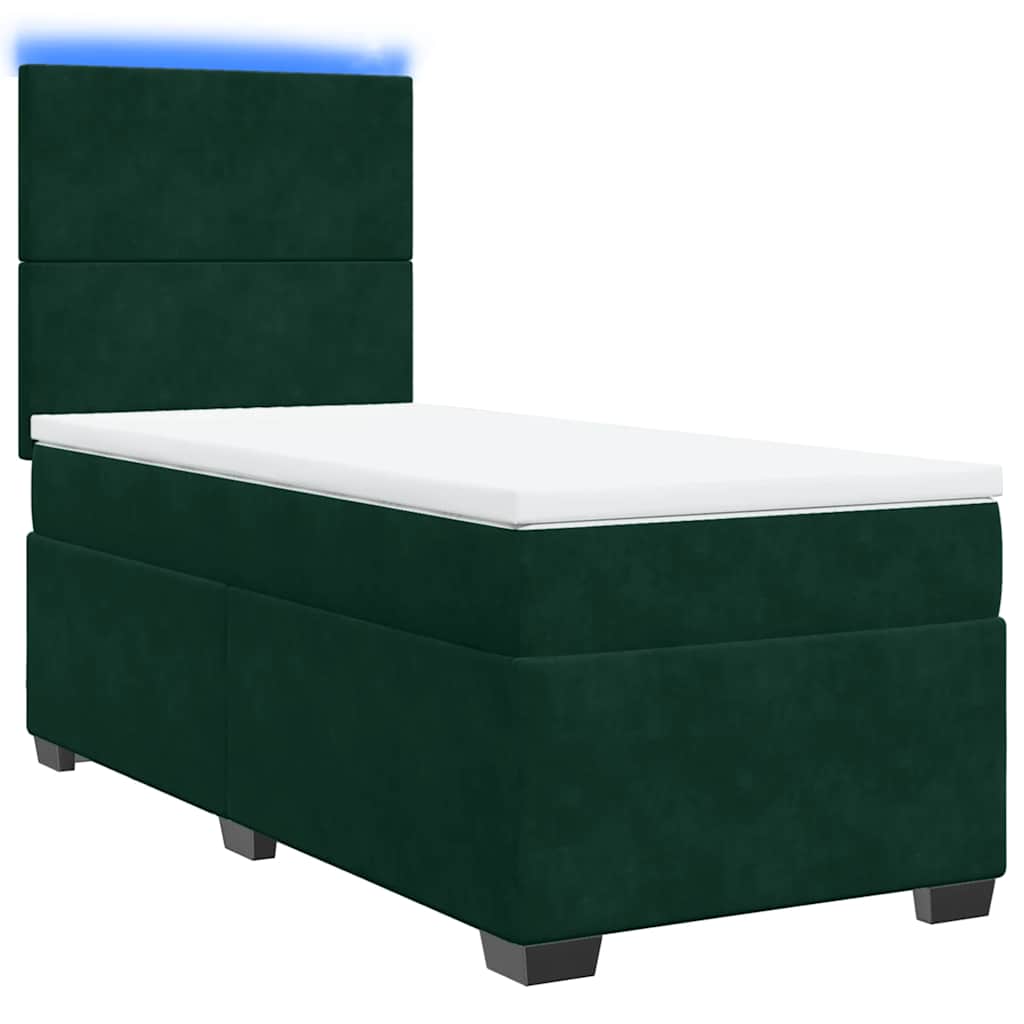 Cama com molas/colchão 90x190 cm veludo verde-escuro