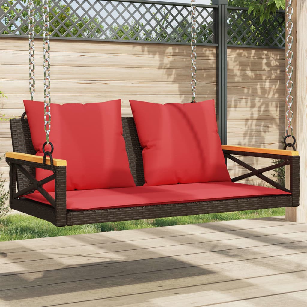 Banco baloiço com almofadões 109x62x40 cm vime PE castanho