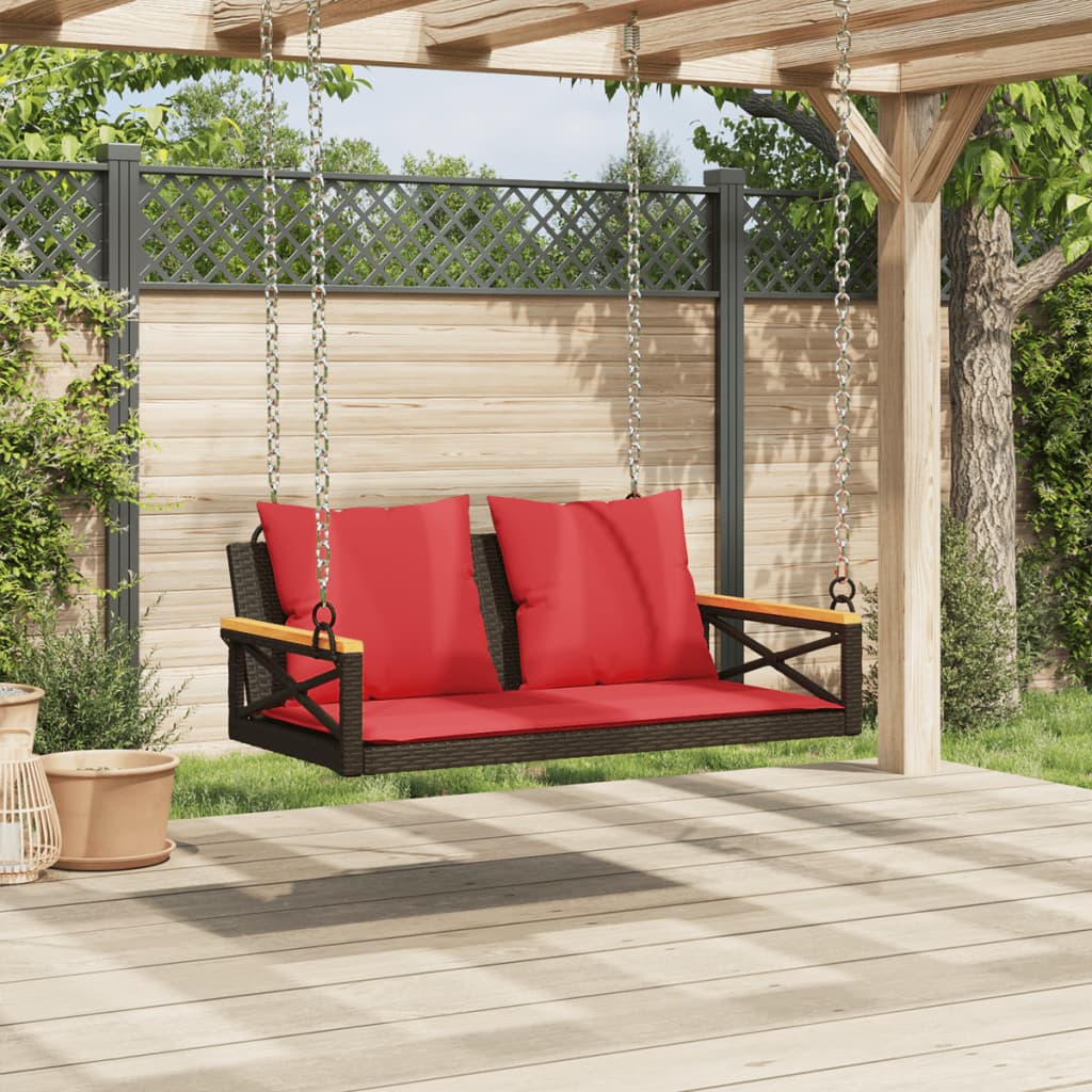Banco baloiço com almofadões 109x62x40 cm vime PE castanho