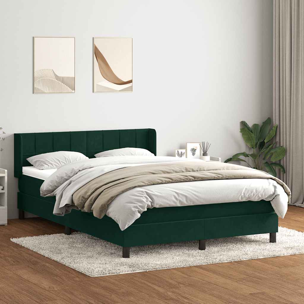 Cama com molas/colchão 160x220 cm veludo verde-escuro