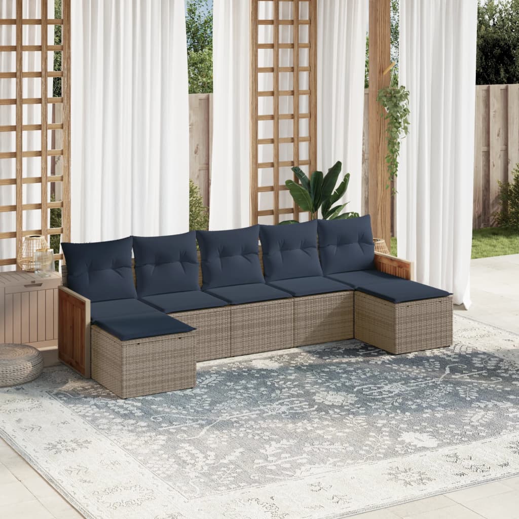 Conjunto de sofá de jardim com 7 peças e almofadas em rattan sintético cinza