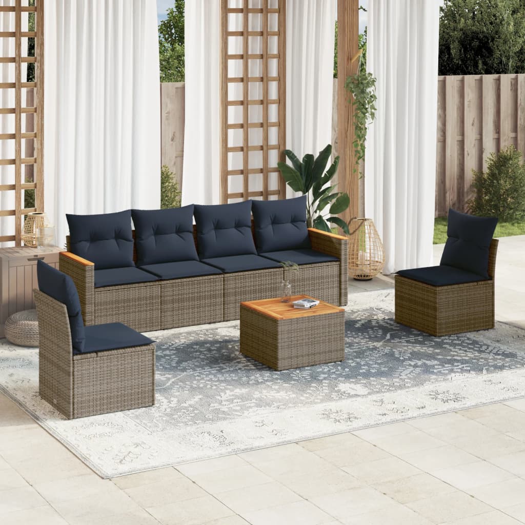 Conjunto de sofá de jardim com 7 peças e almofadas em rattan sintético cinza