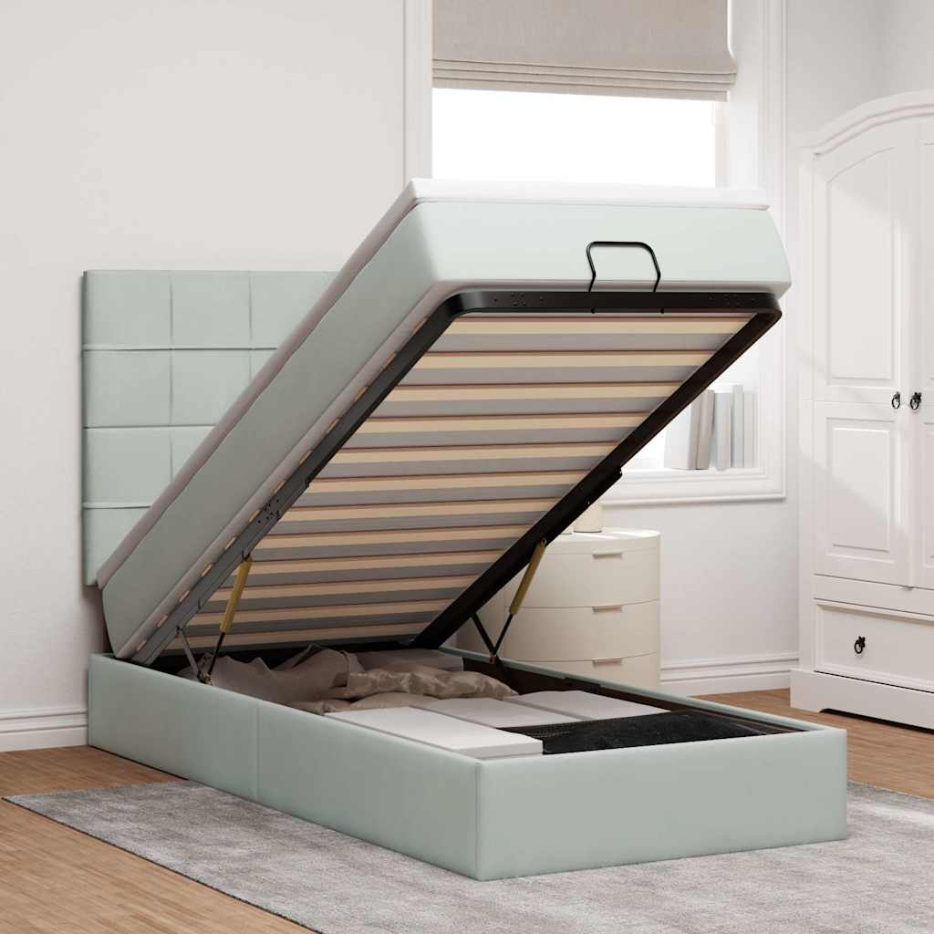 Estrutura cama otomana colchões 90x190 cm veludo cinzento claro