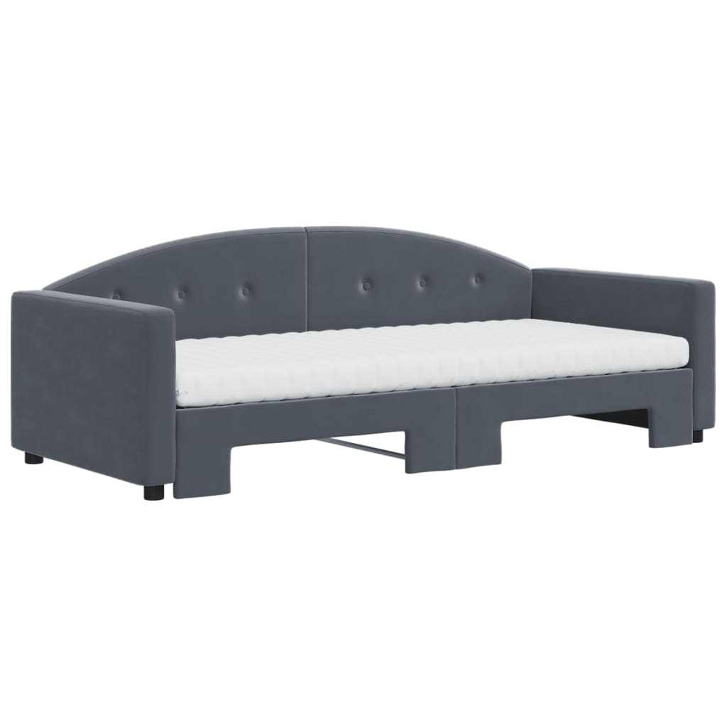 Sofá-cama c/ gavetão e colchões 90x190cm veludo cinzento-escuro