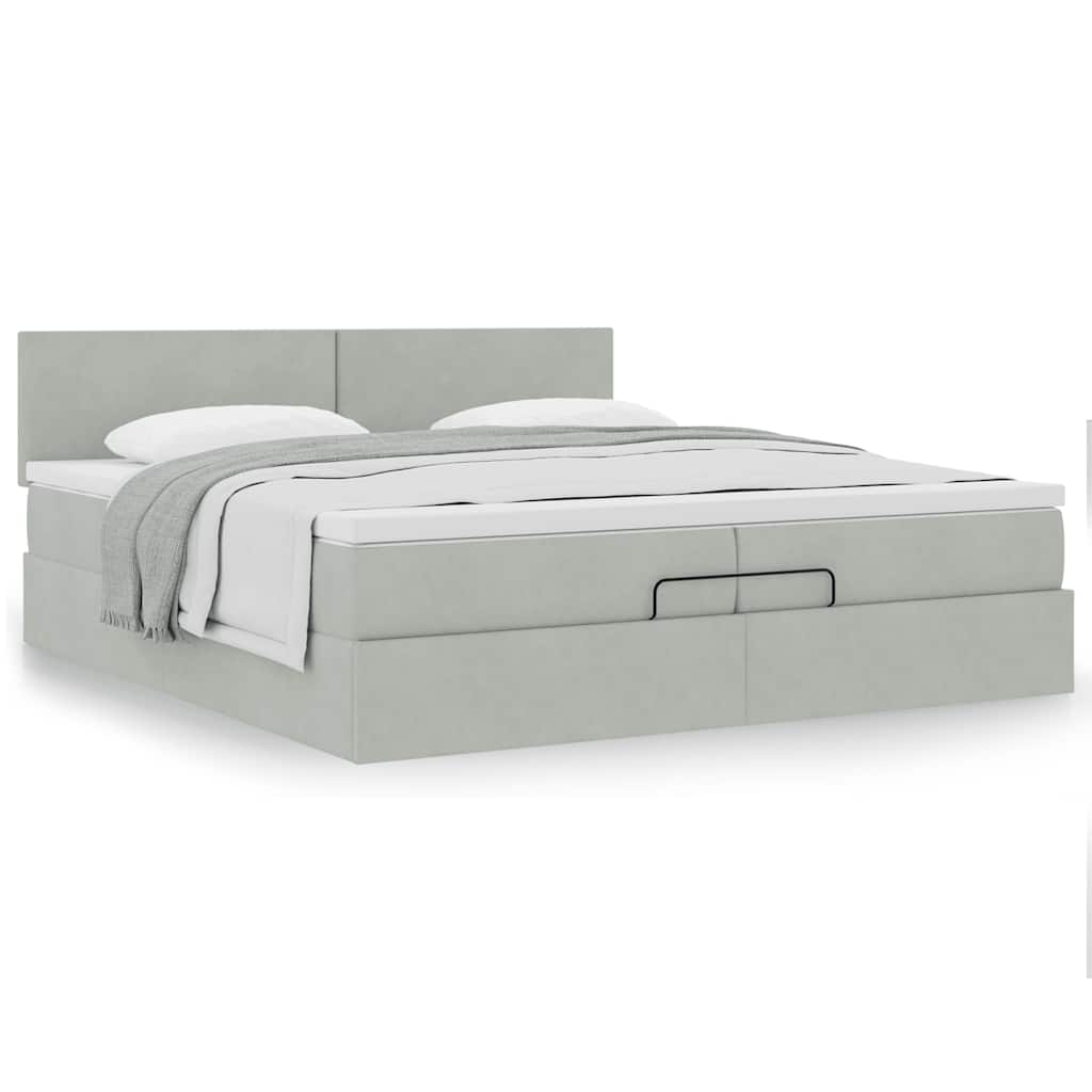 Estrutura de cama otomana com colchão 200x200 cm cinzento claro