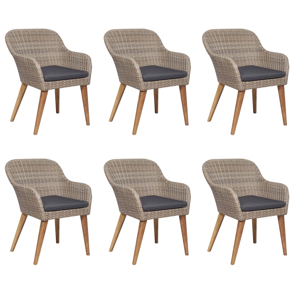 7 Pcs conjunto de jantar para jardim vime PE castanho
