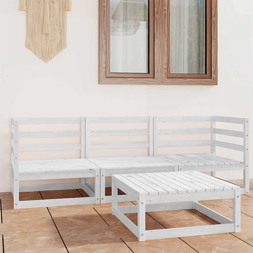4 Pcs conjunto lounge de jardim pinho maciço branco