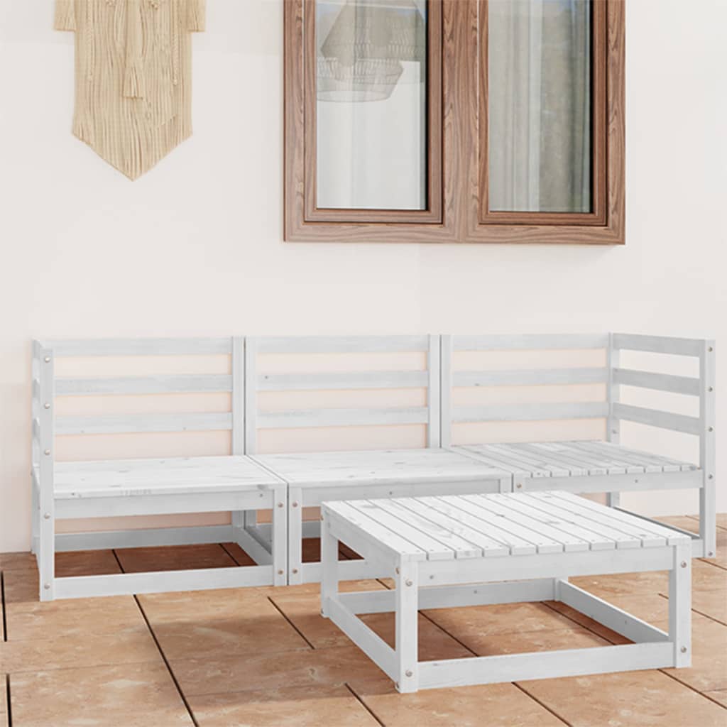 4 Pcs conjunto lounge de jardim pinho maciço branco