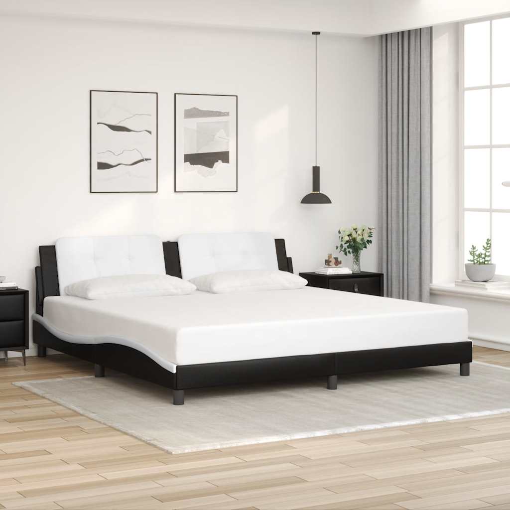 Estrutura de cama sem colchão zadar couro artificial preto e branco