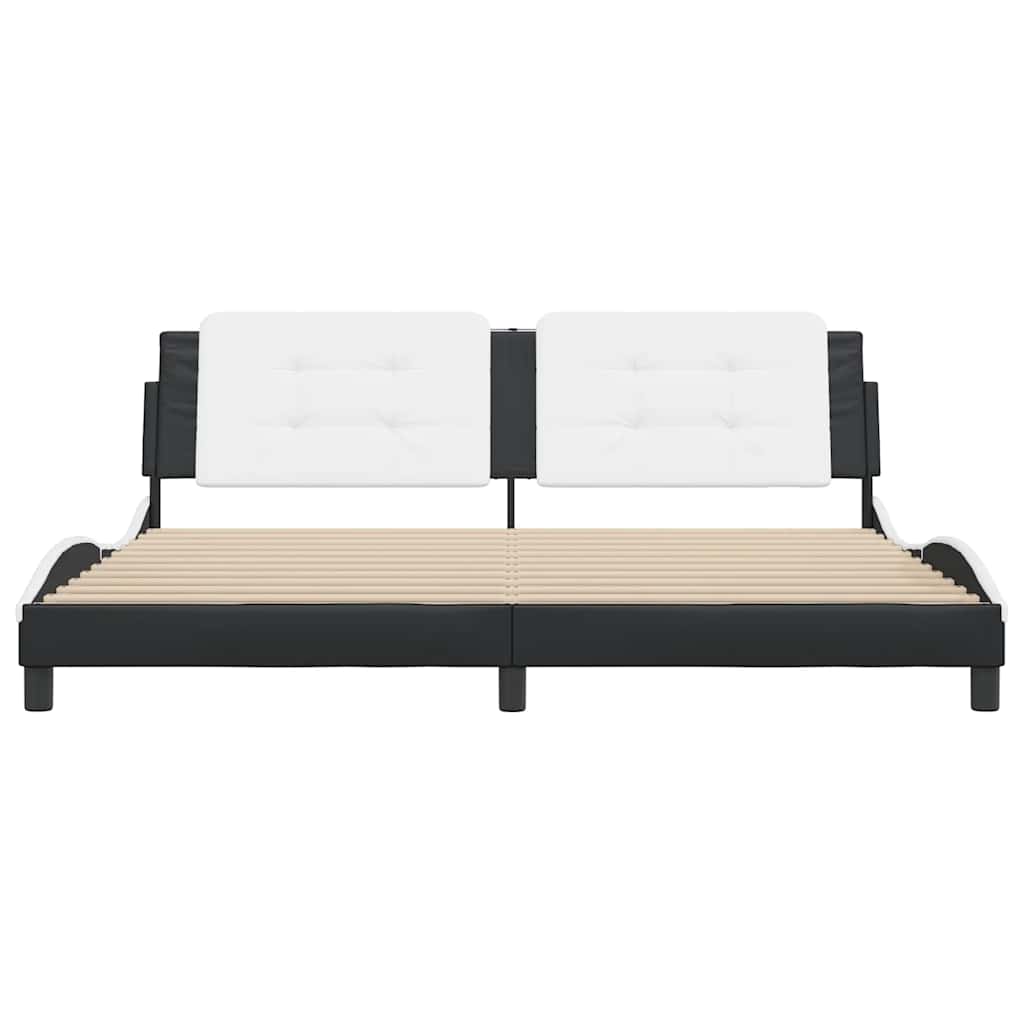 Estrutura de cama sem colchão zadar couro artificial preto e branco