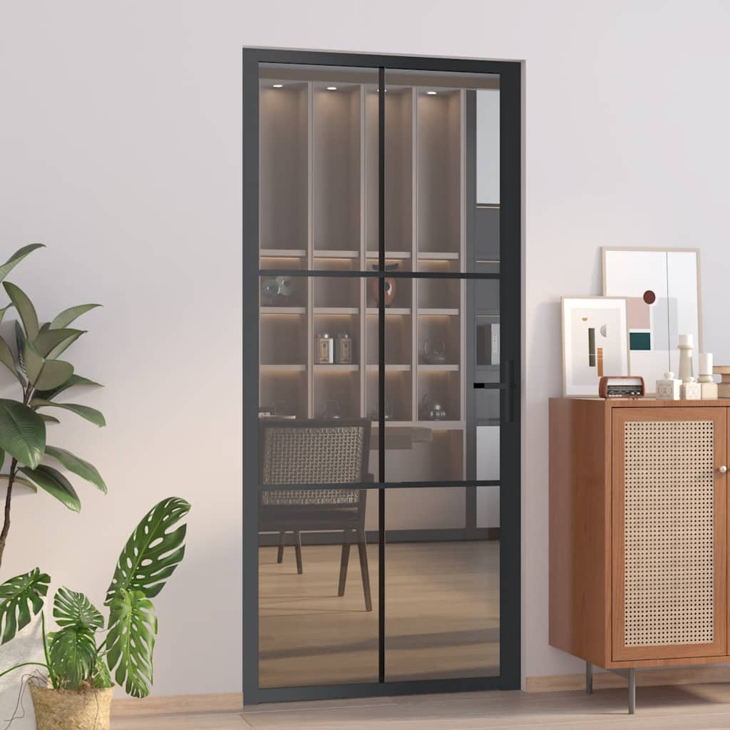 Porta de interior 93x201,5 cm vidro esg e alumínio preto