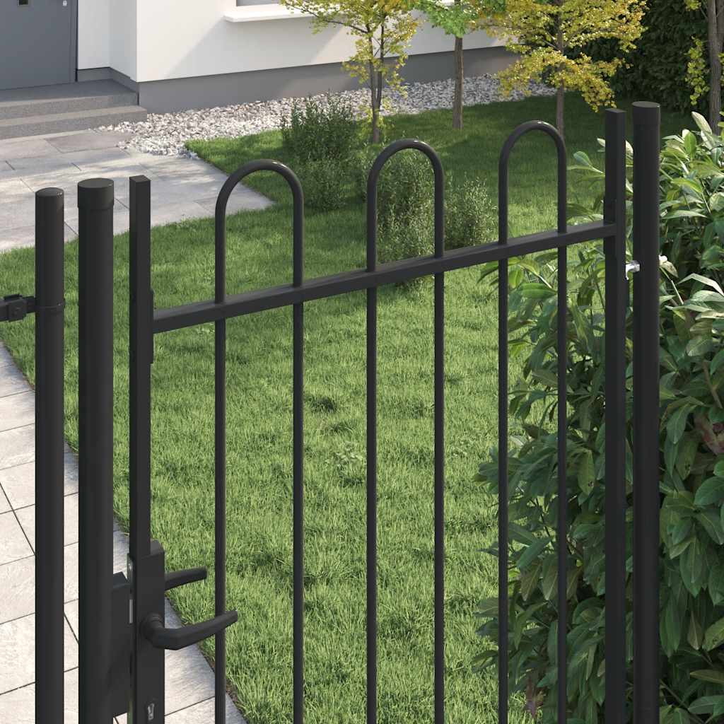 Portão de cerca boxtel porta única com topo arqueado em aço 1x2 m preto
