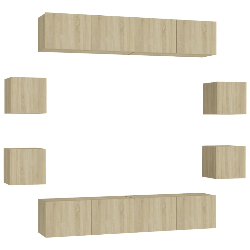 8Pcs conjunto móveis de TV derivados de madeira carvalho sonoma