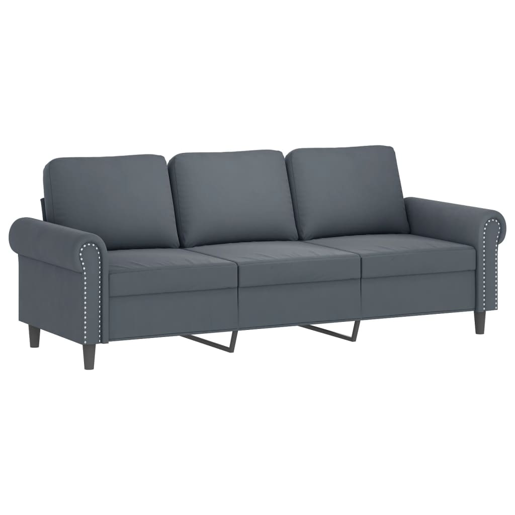 3 Pcs conjunto de sofás com almofadas veludo cinzento-escuro