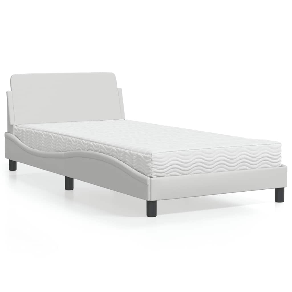 Cama com colchão dover 100x200 cm couro artificial branco
