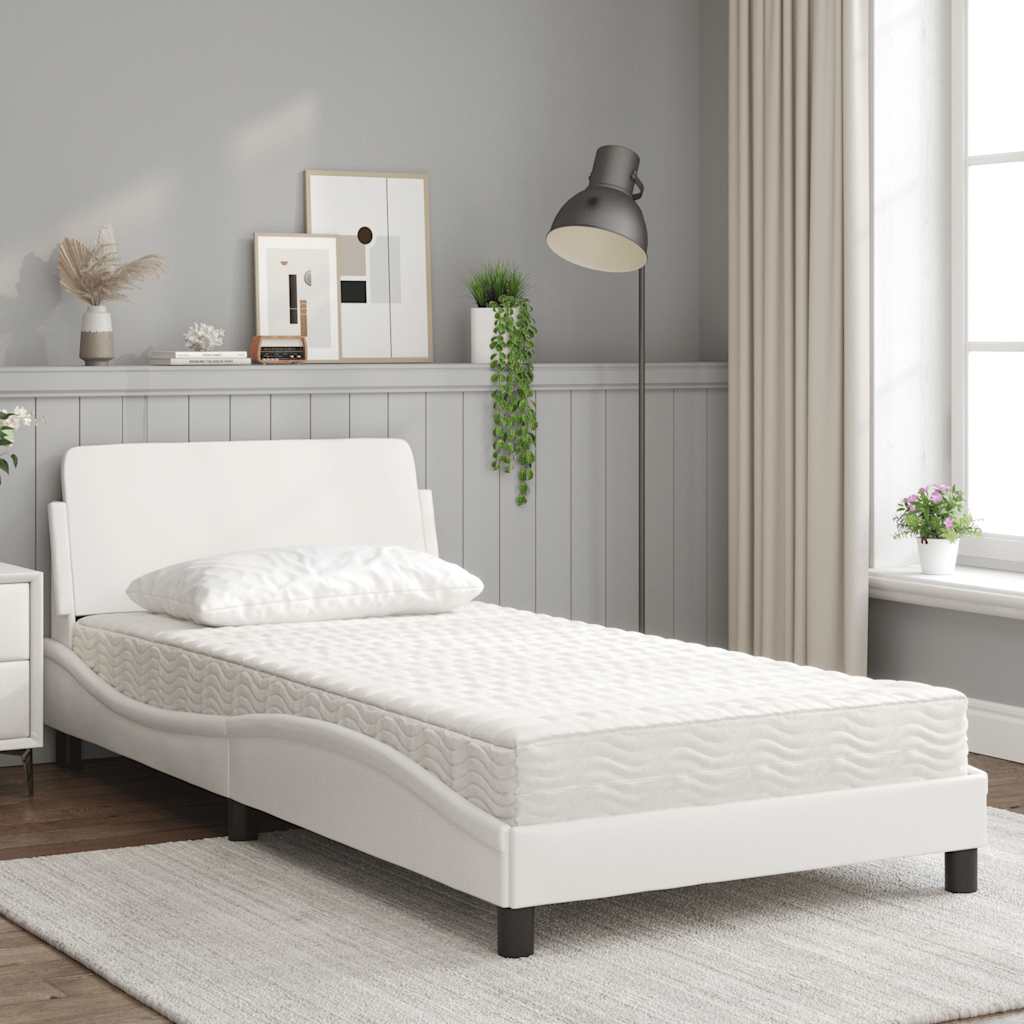 Cama com colchão dover 100x200 cm couro artificial branco