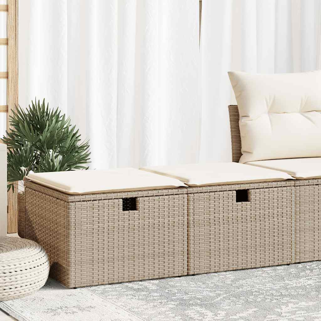2 Pcs conj. sofás p/ jardim c/ almofadões vime PE/acácia bege