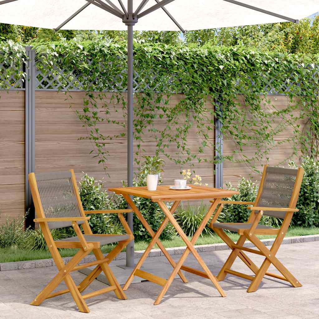 3 Pcs conjunto de bistrô polipropileno/madeira maciça cinzento