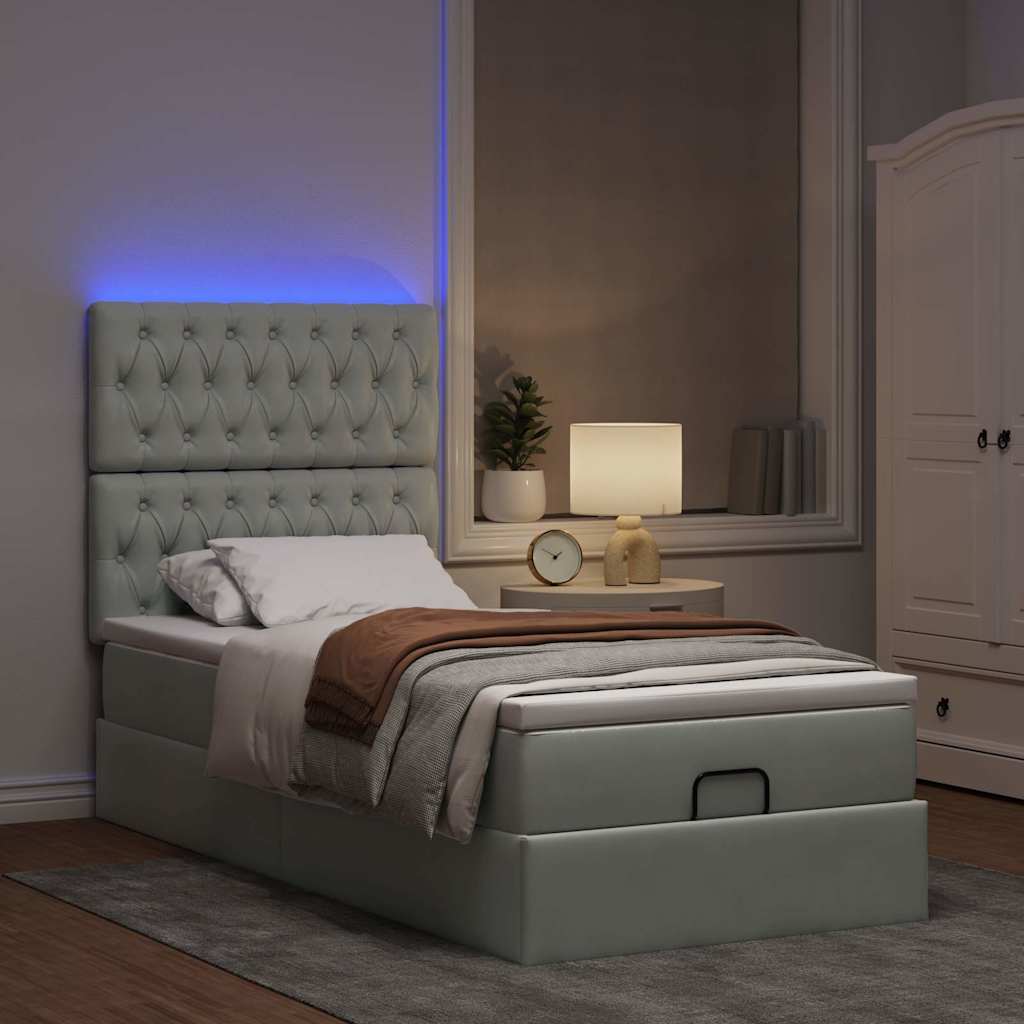 Estrutura cama otomana colchões 80x200 cm veludo cinzento claro