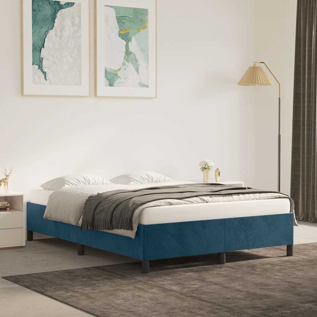 Estrutura de cama sem colchão 140x200 cm veludo azul-escuro