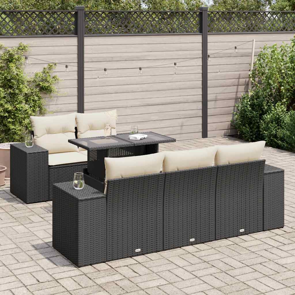 6 Pcs conjunto sofás de jardim c/ almofadões vime PE preto