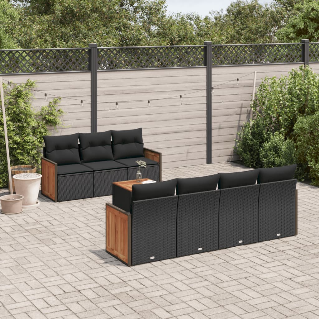 8 Pcs conjunto sofás de jardim com almofadões vime PE preto