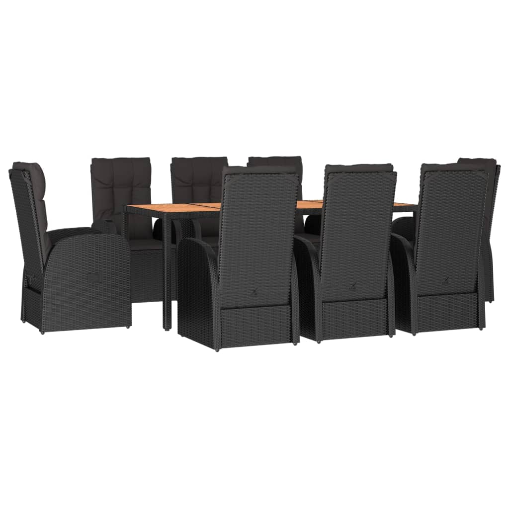 9 Pcs conjunto de jantar p/ jardim c/ almofadões vime PE preto