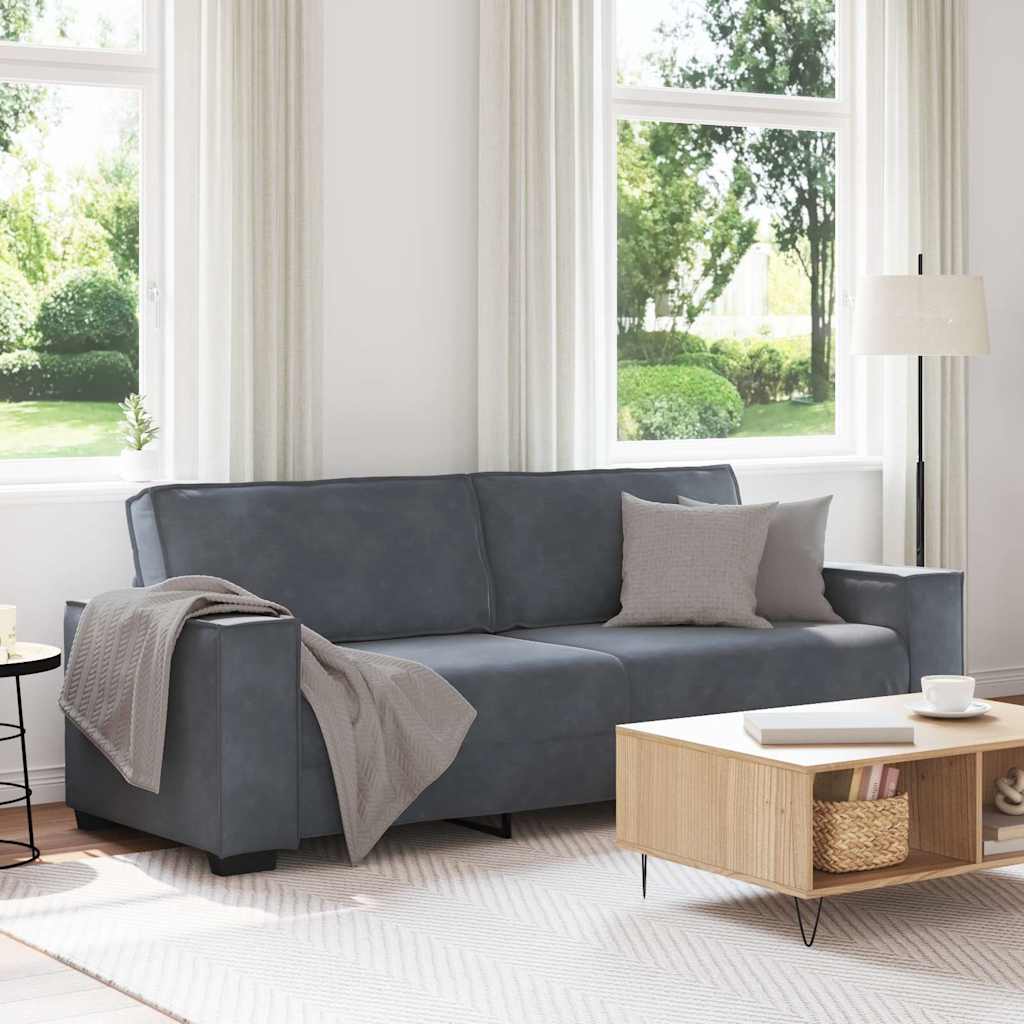 Sofá de 3 lugares 220x78x84 cm veludo cinza-escuro