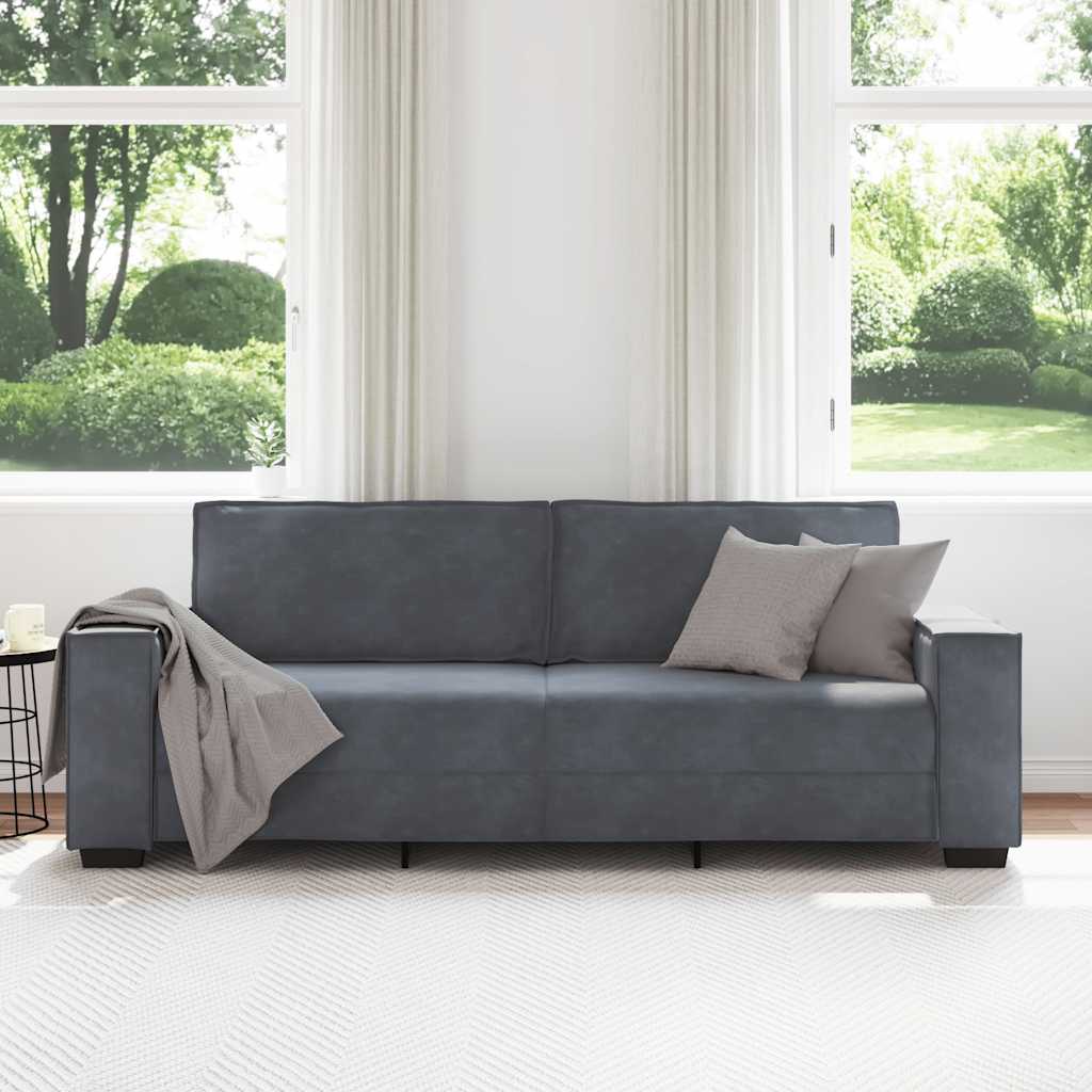 Sofá de 3 lugares 220x78x84 cm veludo cinza-escuro