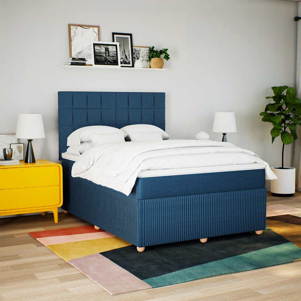 Cama com molas/colchão 140x190 cm tecido azul