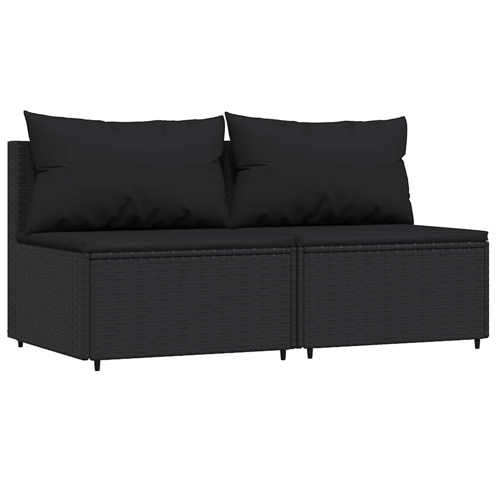 3 Pcs conjunto lounge de jardim c/ almofadões vime PE preto