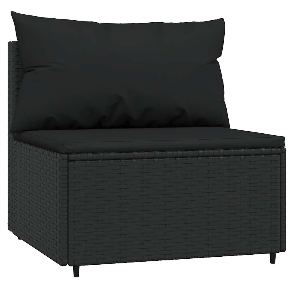 3 Pcs conjunto lounge de jardim c/ almofadões vime PE preto