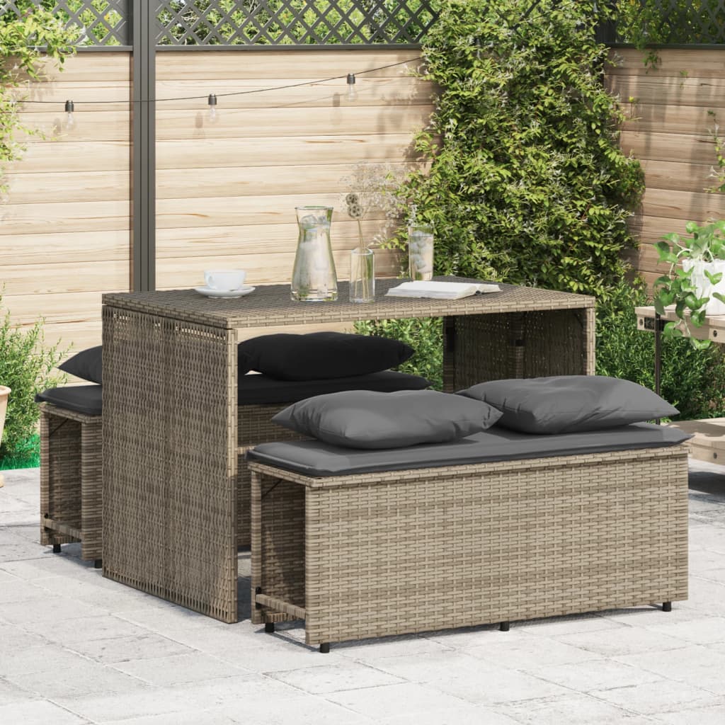 3 Pcs conjunto de jantar p/ jardim c/ almofadões vime PE cinza