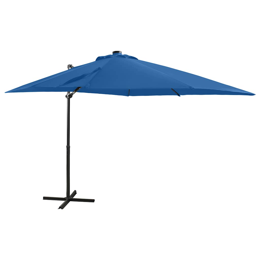 Guarda-sol jardim cantilever poste/luzes LED 250 cm azul-ciano