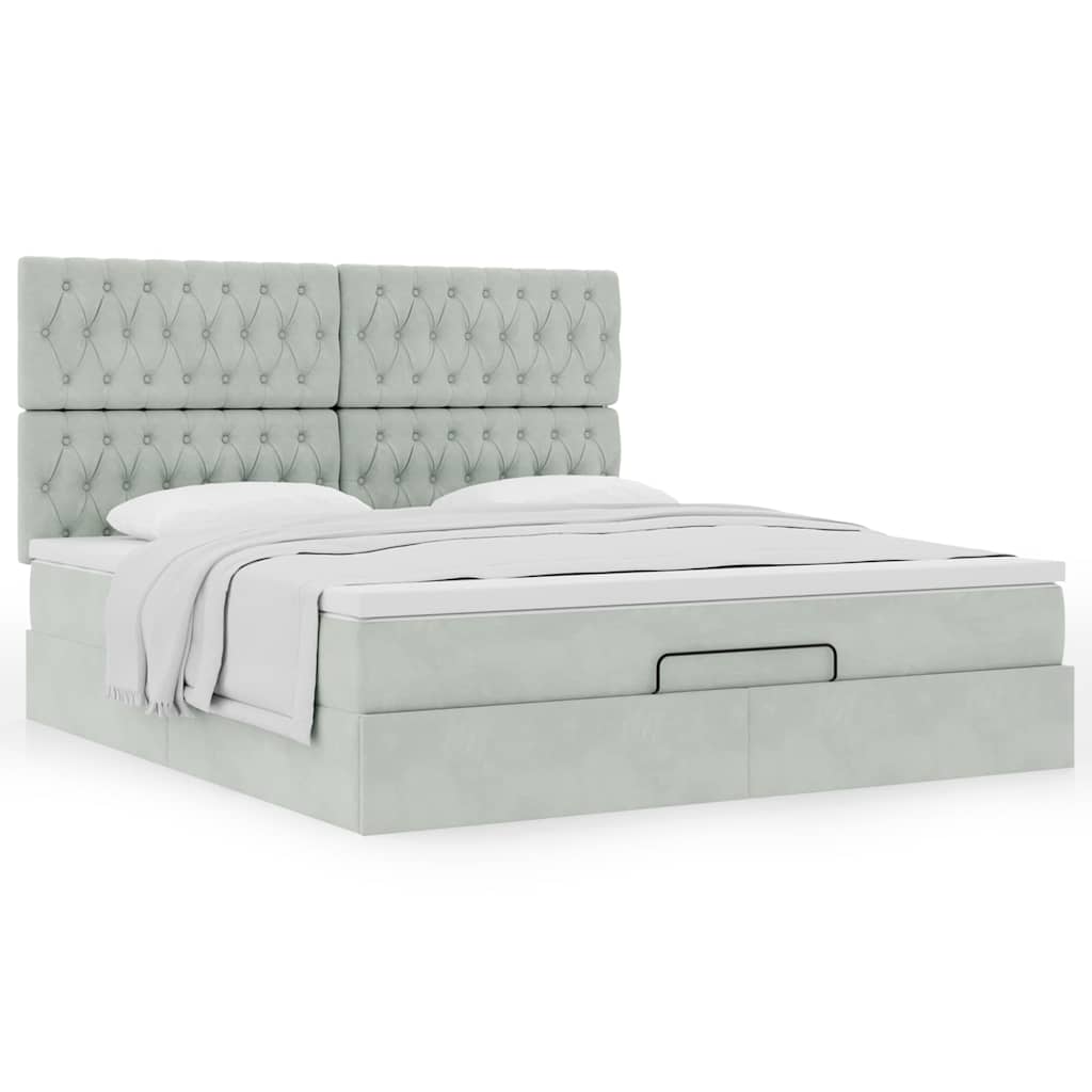 Estrutura cama otomana colchões 180x200cm veludo cinzento claro