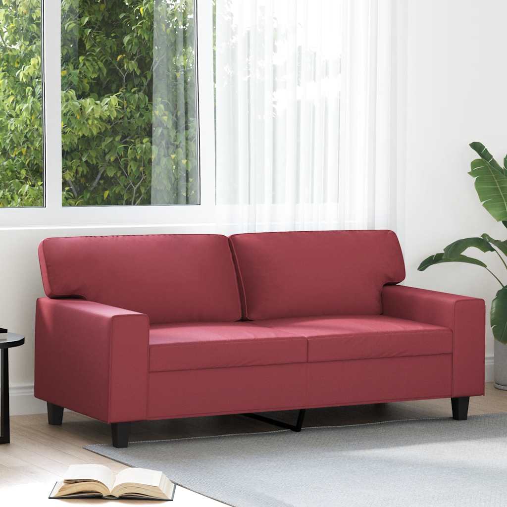 Sofá de 2 lugares 140 cm couro artificial vermelho tinto