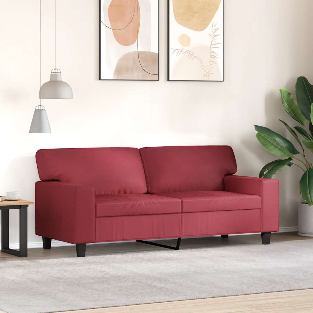 Sofá de 2 lugares 140 cm couro artificial vermelho tinto