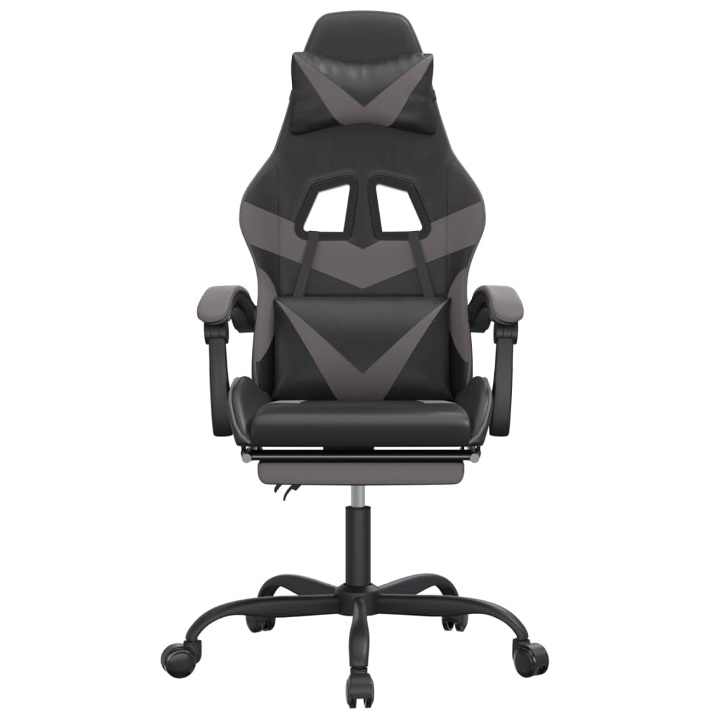 Cadeira gaming c/ apoio pés couro artificial preto e cinza