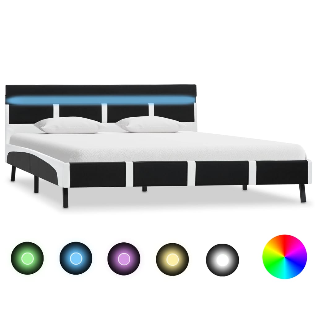 Estrutura de cama c/ LED 120x200 cm couro artificial preto