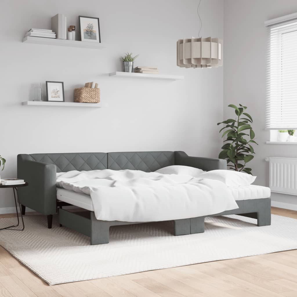 Sofá-cama c/ gavetão e colchões 90x190cm tecido cinzento-escuro