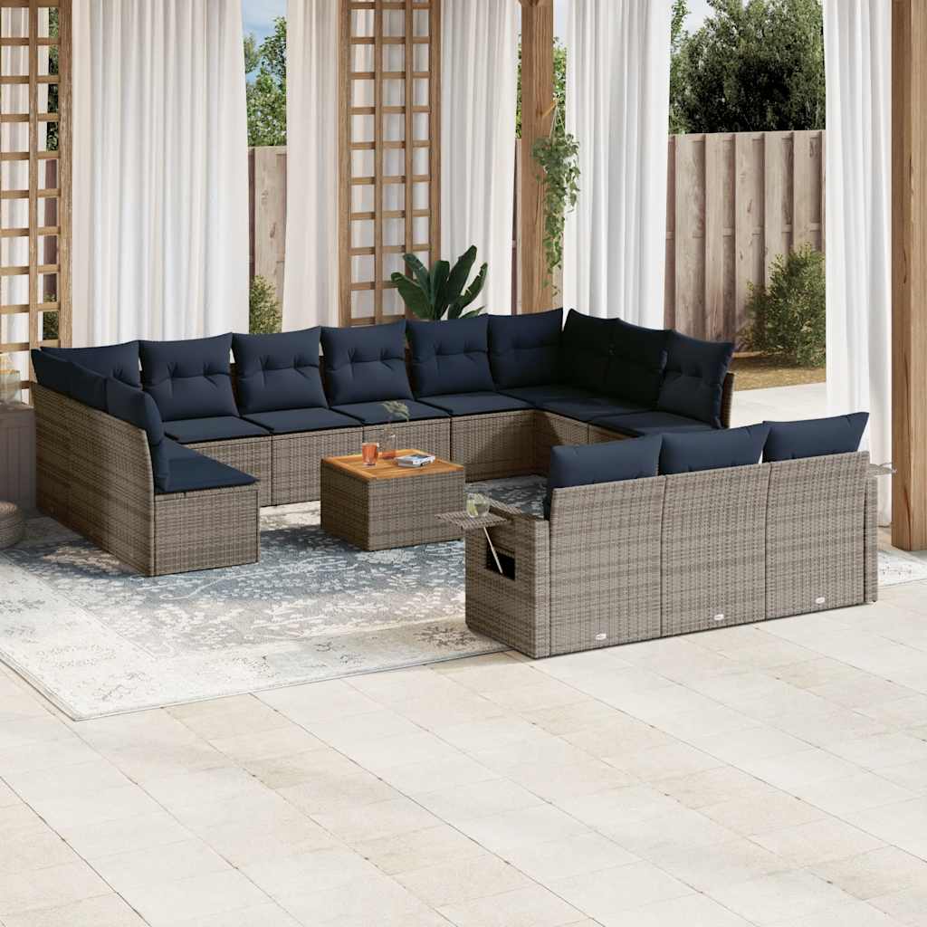 Conjunto de sofá de jardim com 14 peças e almofadas em rattan sintético cinza