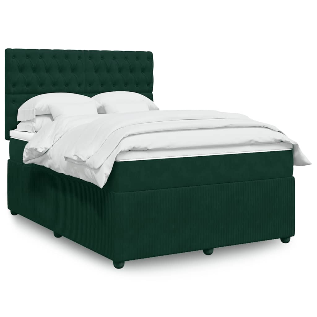 Cama com molas/colchão 140x190 cm veludo verde-escuro