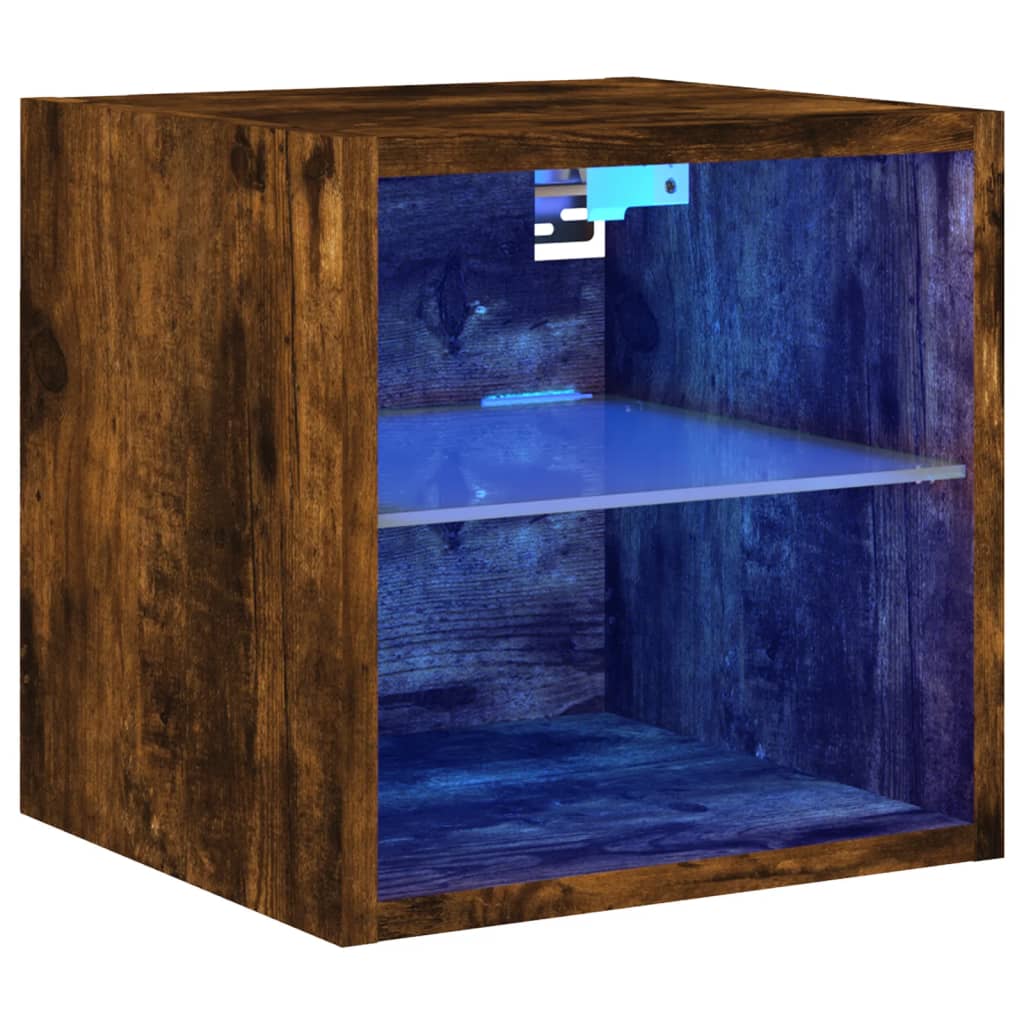 Móvel de parede p/ TV c/ luzes LED 30x28,5x30cm carvalho fumado