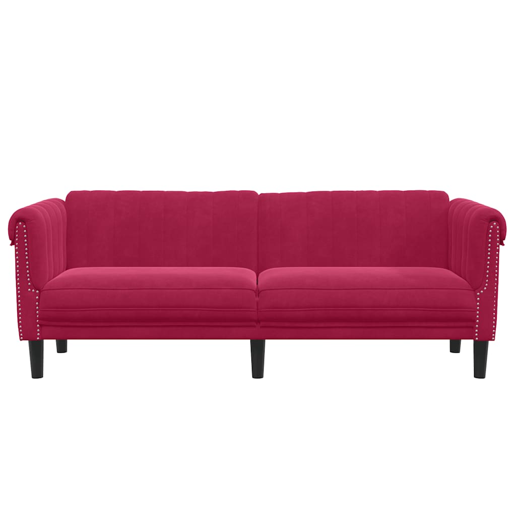 Sofá de 3 lugares veludo vermelho tinto