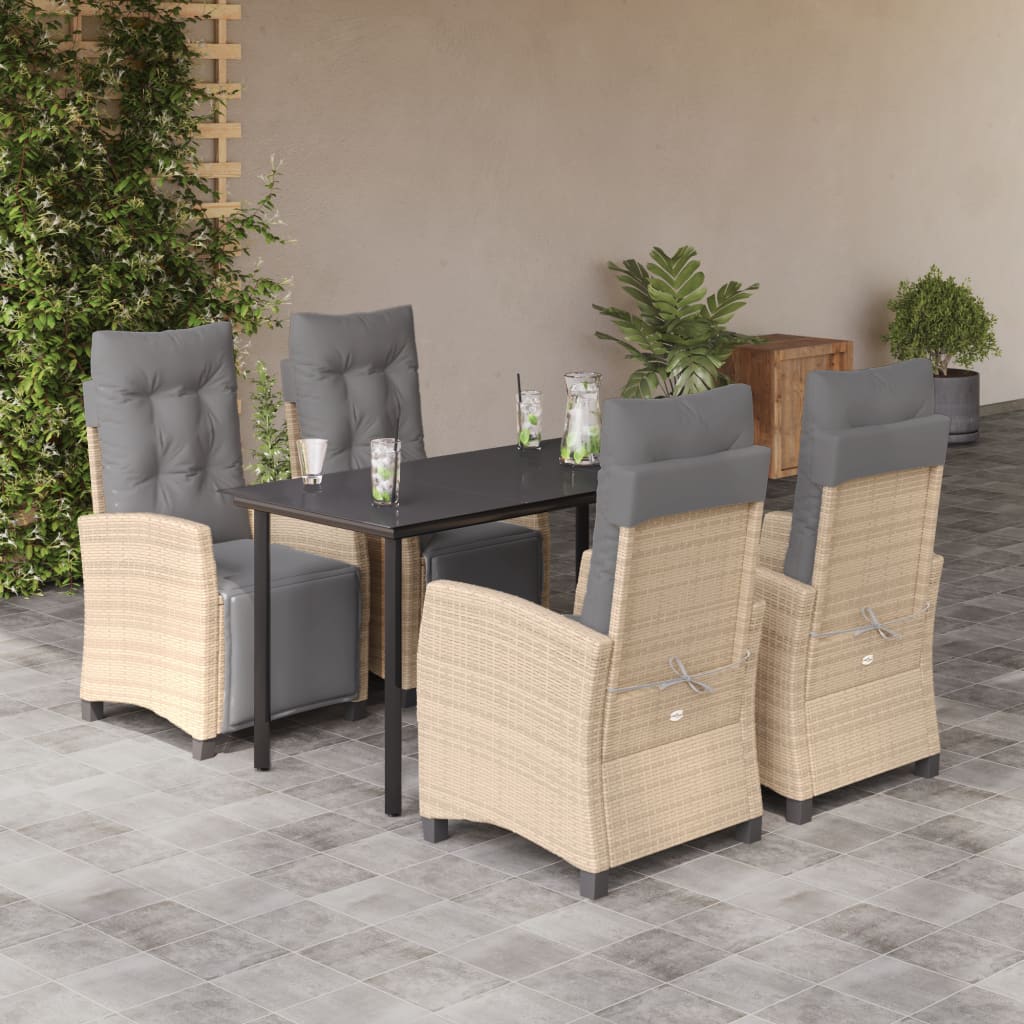 5Pcs conj. jantar jardim c/ almofadões vime PE bege misturado
