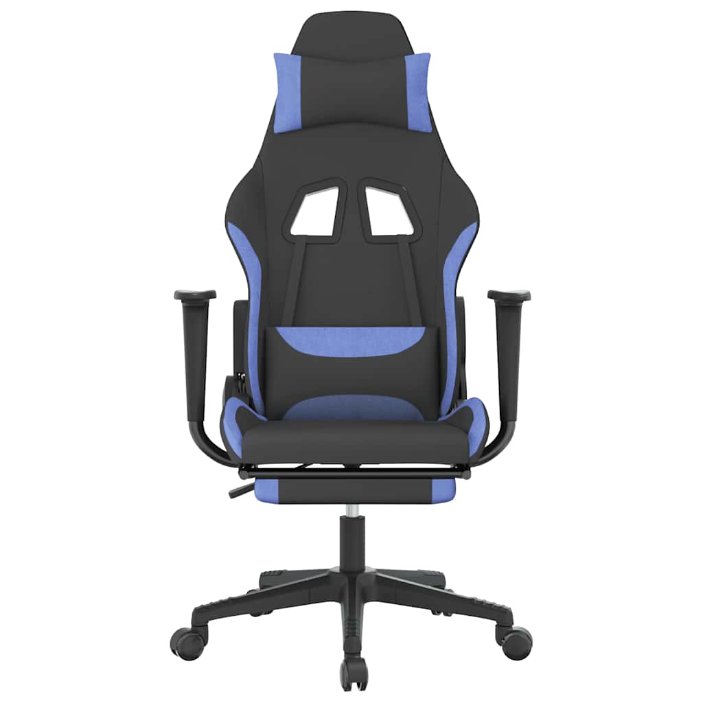 Cadeira de gaming com apoio de pés tecido preto e azul