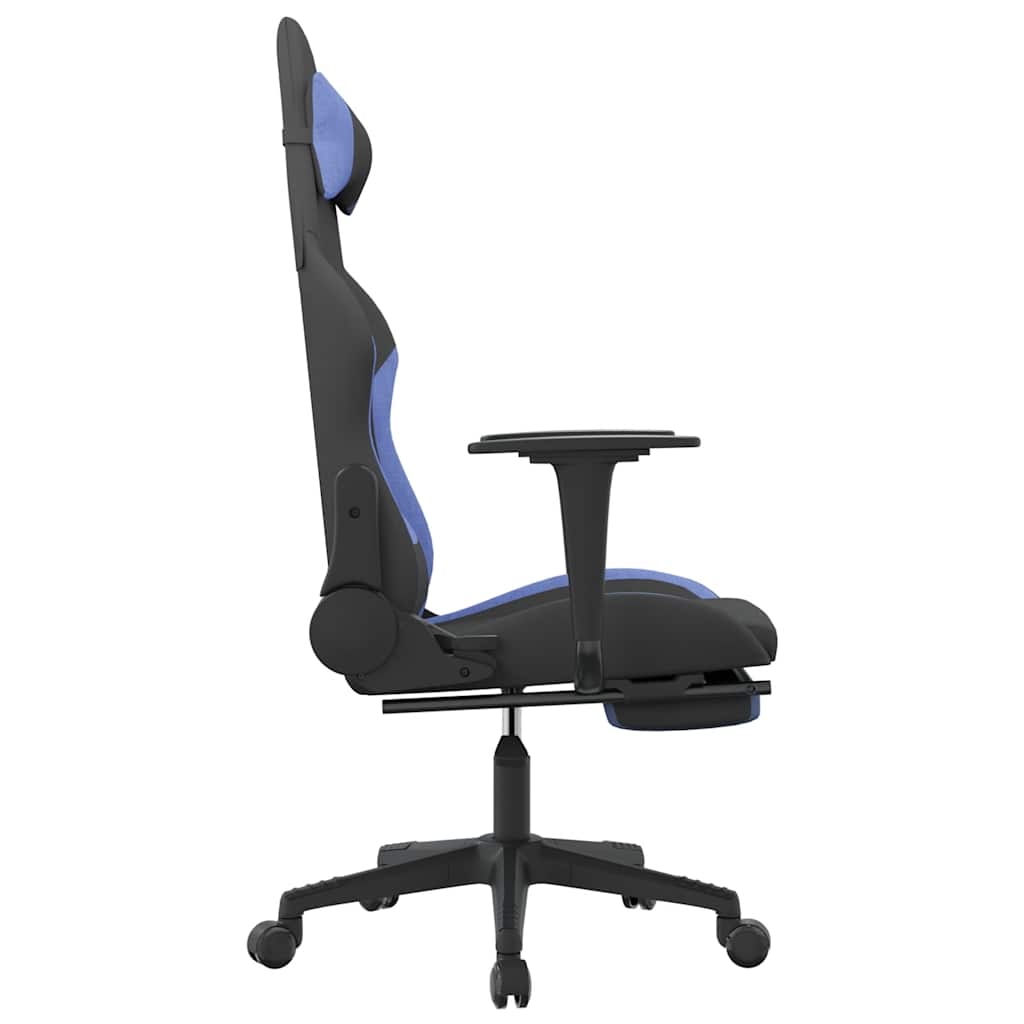 Cadeira de gaming com apoio de pés tecido preto e azul