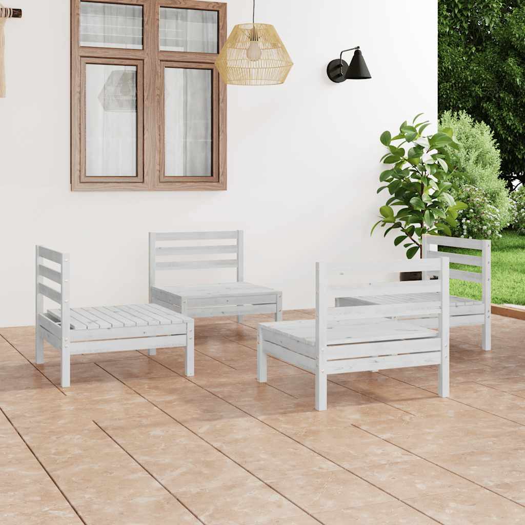 4 Pcs conjunto lounge de jardim pinho maciço branco