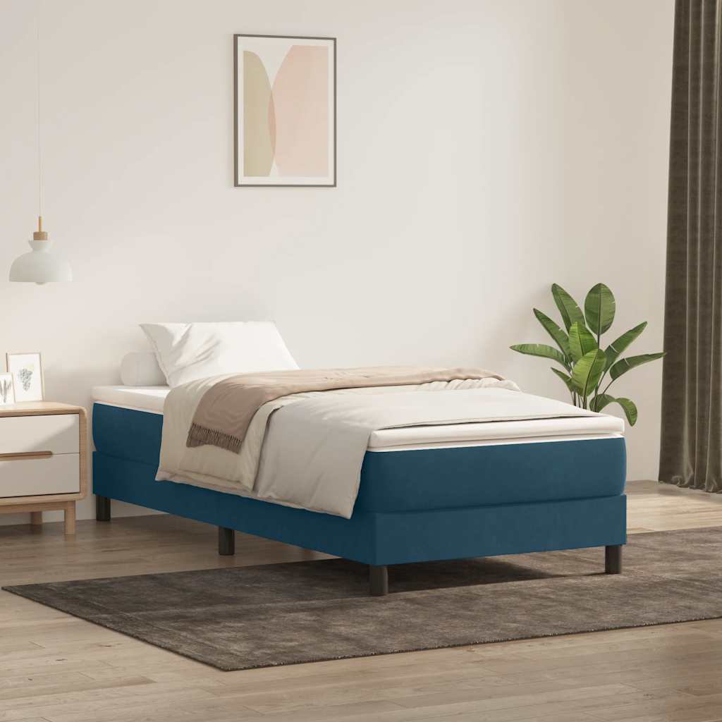 Cama com molas sem colchão 100x220 cm veludo azul-escuro